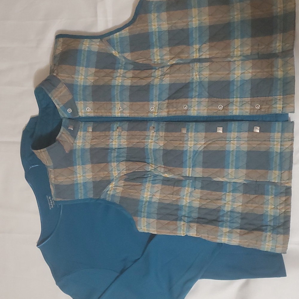 Christopher & Banks Blue and Brown 2 Piece Set Plaid Shirt &Vest Size XL